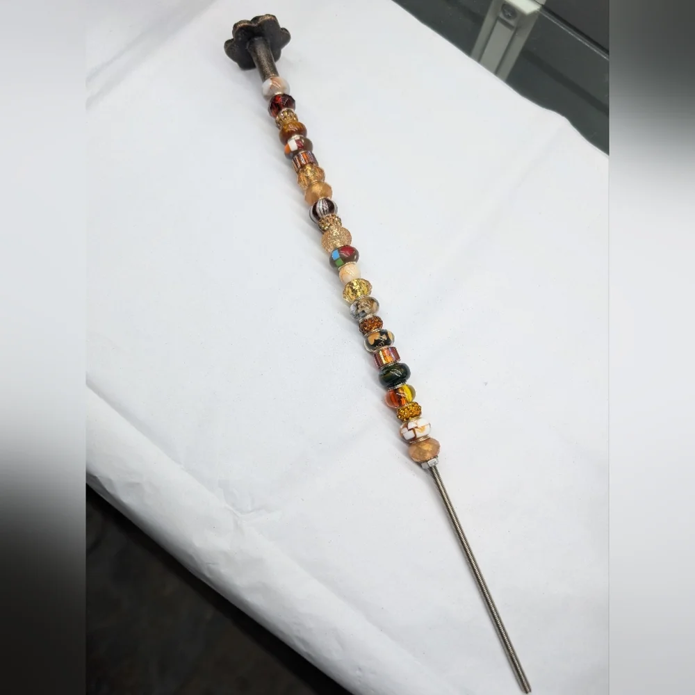 Beaded Fairy Wand/Plant/Garden Stake W/Metal Topper
